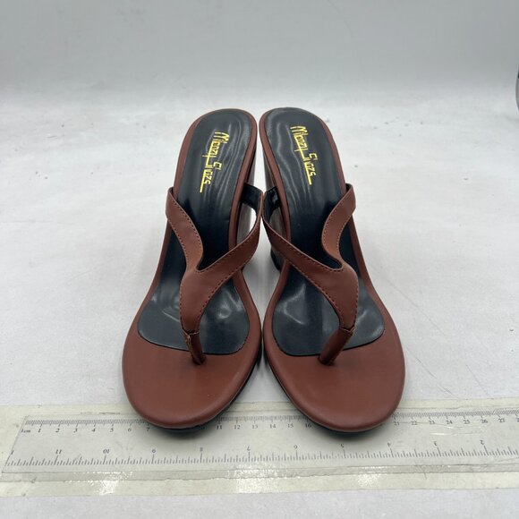 Milooey shoes Brown Round Toe Flip Flops Wedge High Heels Slip On Thong Sandals - Picture 3 of 8
